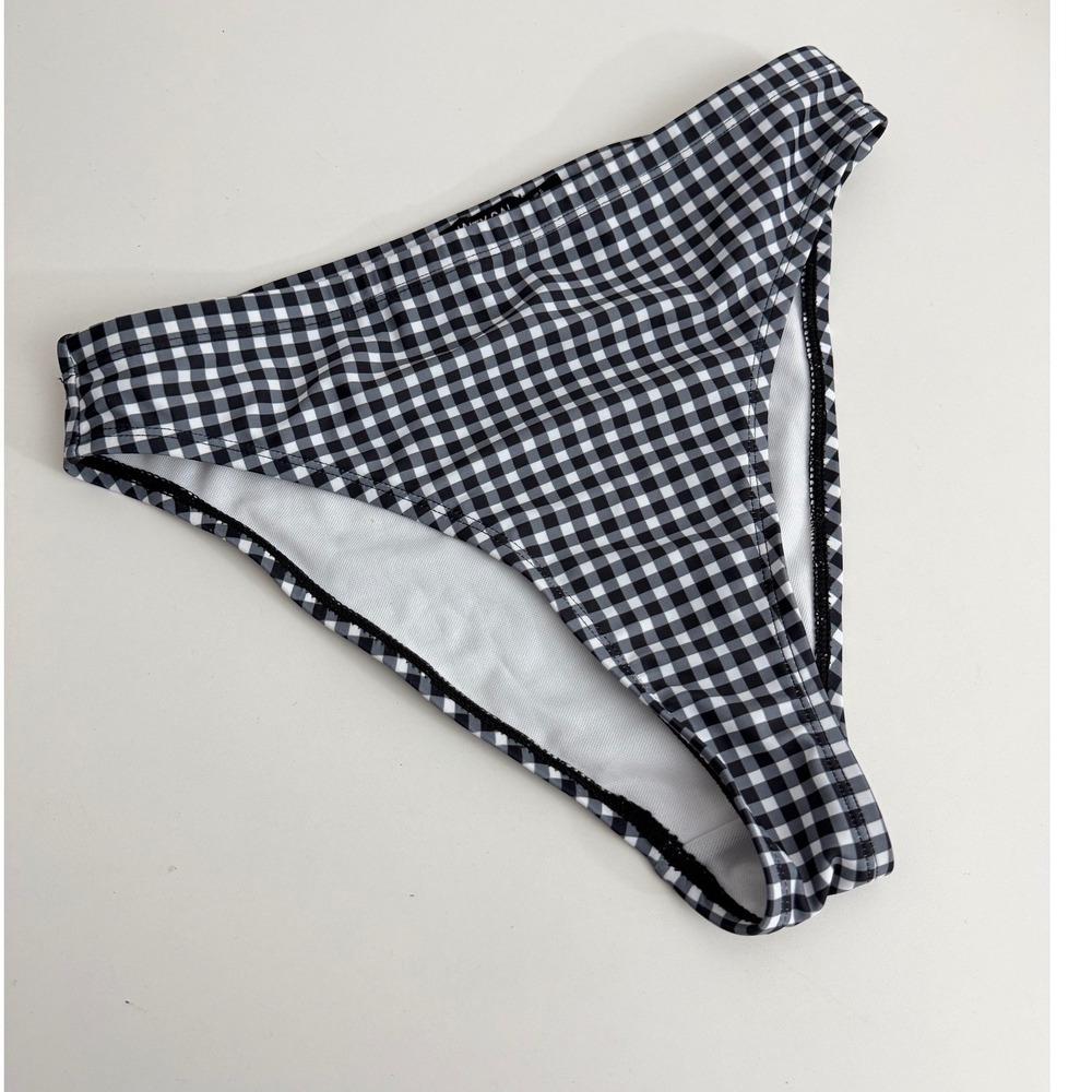 Nasty Gal Collection Gingham‎ High Waisted Bikini Bottom Black White US 6 UK 10